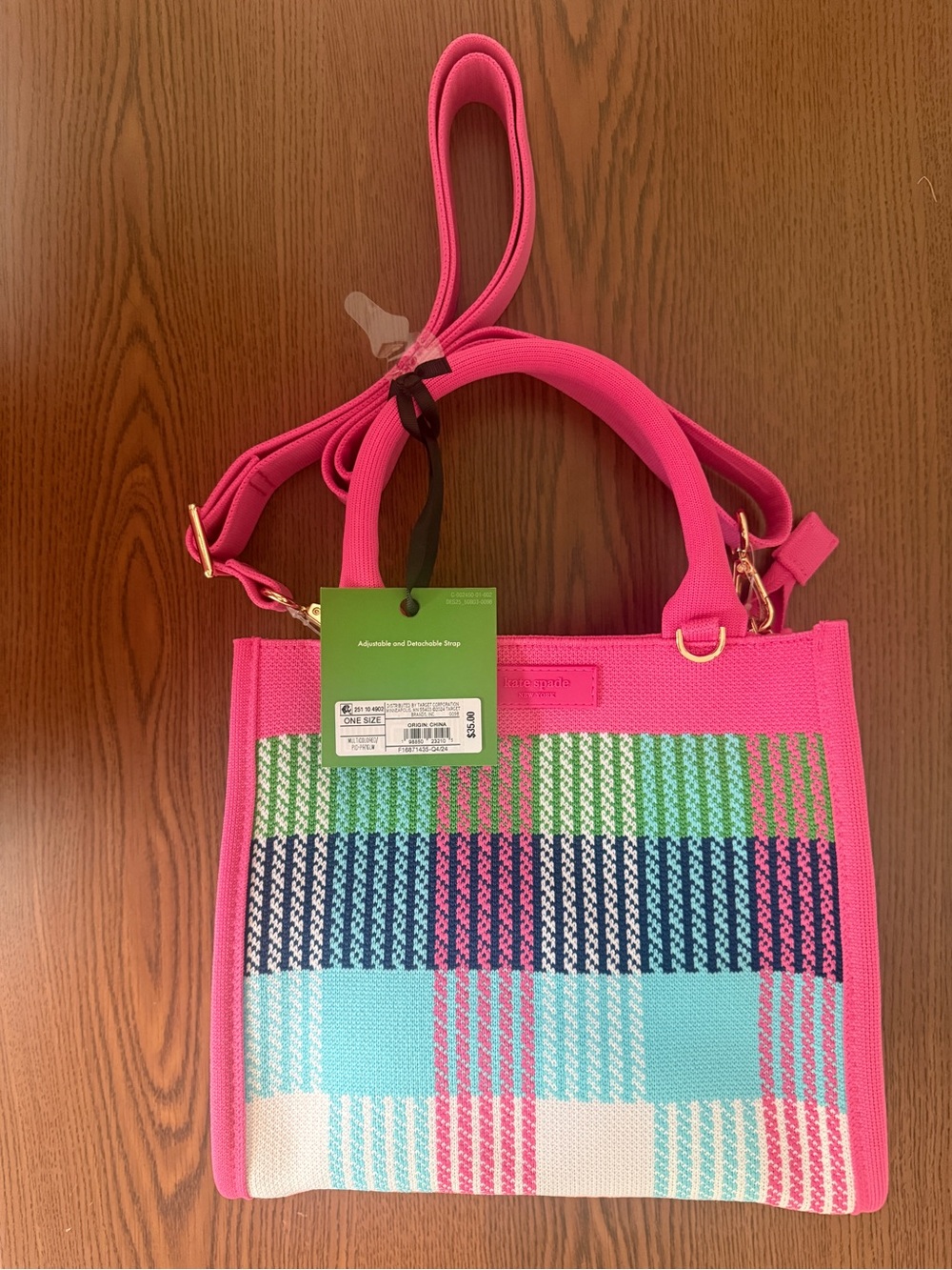 Kate Spade for Target Pink Multicolor Plaid Canvas Tote - Picture 2 of 6